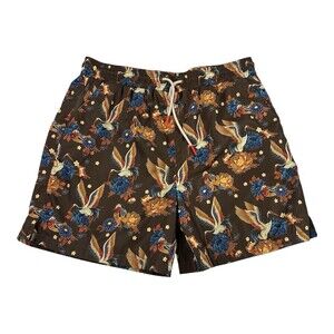 Maison  Article Men’s Brown Bird And Floral Print Swim Trunks Size L